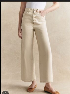 Sezane Le Cropped Buttonfly Jeans Mottled Ecru 36 NWT